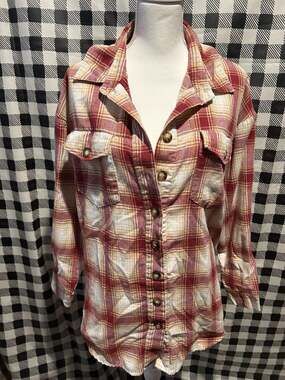 Missguided Burgundy and Tan Oversized Plaid Flannel Shacket